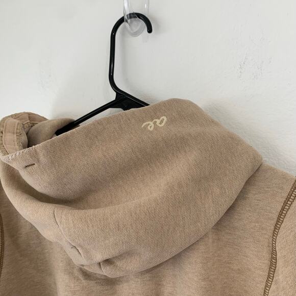 VTG Y2K American Eagle Womens Large Graphic Hoodie Pullover Tan Raw Edges Henley - Picture 9 of 15